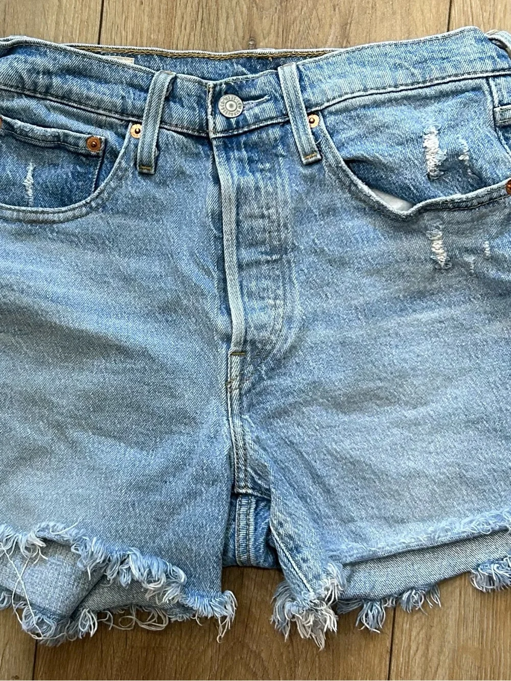 Light Blue Denim Cutoff Shorts - Women